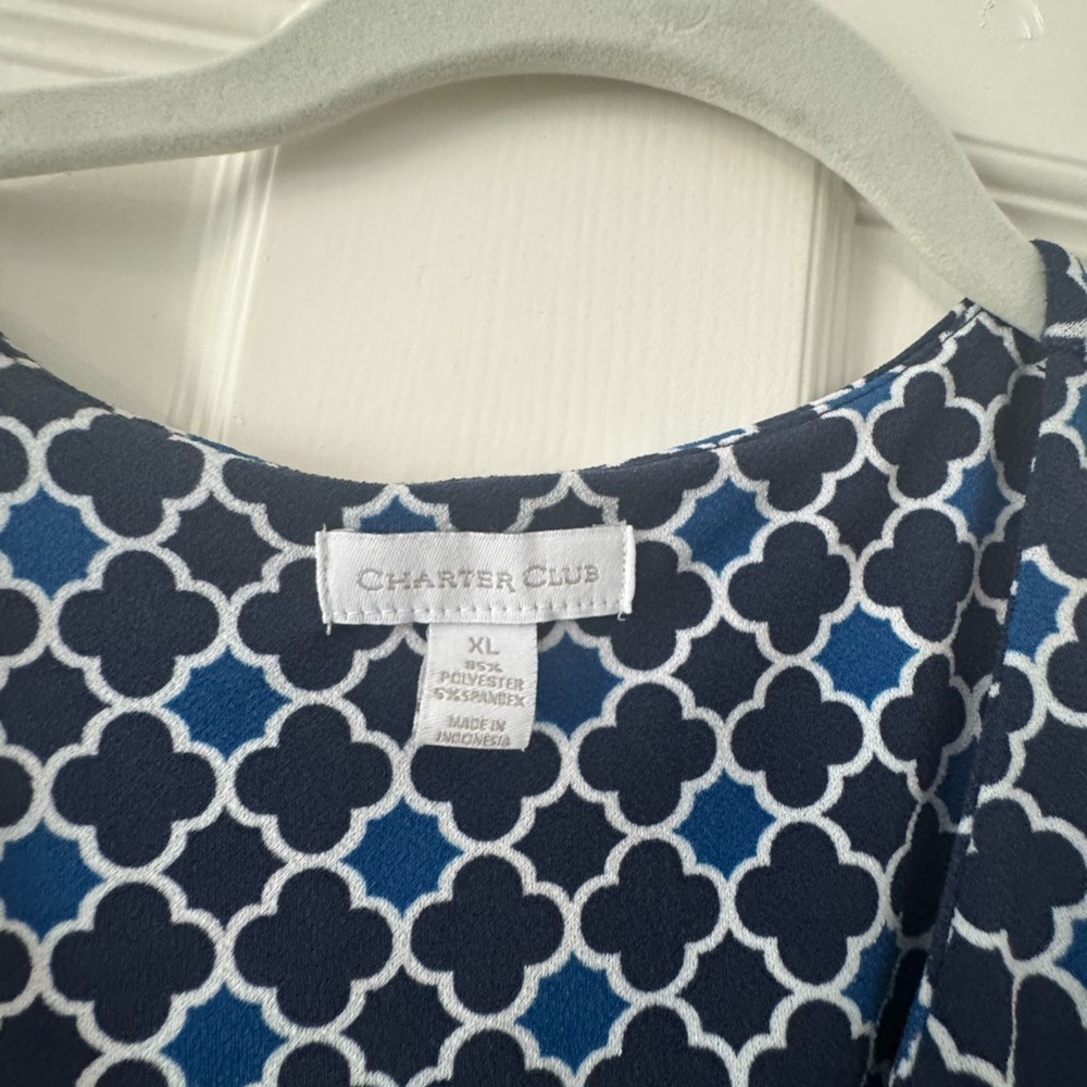 Charter Club Mock Wrap Dress Navy Blue Geometric Print Size XL - Picture 3 of 5